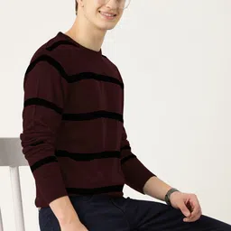 ain6 Men Striped Round Neck Maroon Sweater image 3