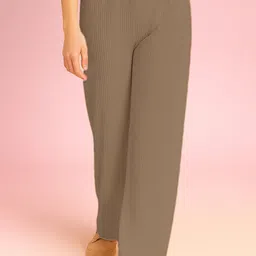 nachu Women Regular Fit Brown Polyester Trousers-picture-36