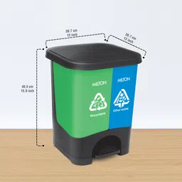 milton 2-in-1 Pedal Dustbin 20L | Dual Compartment Wet & Dry Waste Bin | Green & Blue Plastic Dustbin image 2
