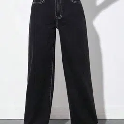 BROADSTAR Women Smart Wide Leg High-Rise Clean Look Pure Cotton Jeans-picture-38