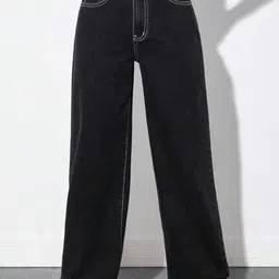 BROADSTAR Women Smart Wide Leg High-Rise Clean Look Cotton Jeans-picture-35