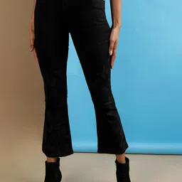 Freehand by The Indian Garage Co Women Black High-Rise Stretchable Cropped Bootcut Jeans-picture-24