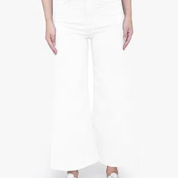 FCK-3 Women White Bootilicious Wide Leg High-Rise Stretchable Cotton Jeans-picture-37