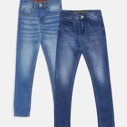 TALES & STORIES Boys Pack of 2 Cotton Slim Fit Low Distress Heavy Fade Stretchable Jeans-image-26
