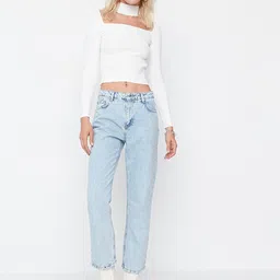 Trendyol Women Blue Mildly Distressed Jeans-image-89