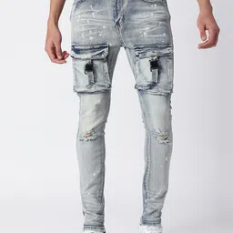 WAIMEA Men Blue Skinny Fit Mildly Distressed Heavy Fade Stretchable Jeans-image-93