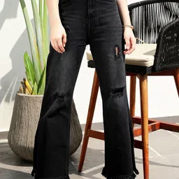 STREET 9 Women Black Flared High-Rise Mildly Distressed Light Fade Dark Shade Jeans-image-42