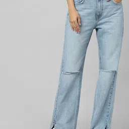ONLY Women Blue Straight Fit High-Rise Slash Knee Jeans-picture-35