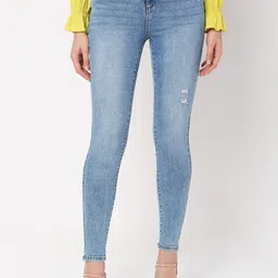 Vero Moda Women Blue Skinny Fit Low Distress Heavy Fade Cotton Jeans-image-76