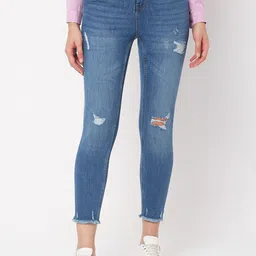 Vero Moda Women Blue Skinny Fit Mildly Distressed Light Fade Jeans-picture-27