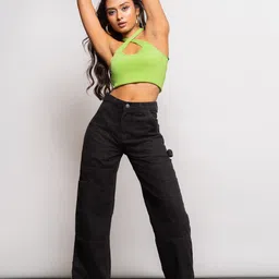 FREAKINS Women Black Wide Leg High-Rise Cotton Cargo Jeans-image-38