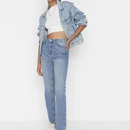 Trendyol Women Blue Mid-Rise Light Fade Pure Cotton Jeans-picture-42