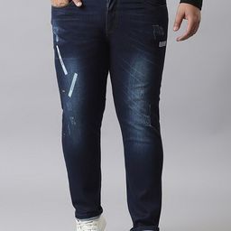 Instafab Plus Men Plus Size Relaxed Fit Mildly Distressed Light Fade Cotton Jeans-picture-45