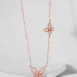 MINUTIAE Rose Gold & White Brass Rose Gold-Plated Butterfly Pendant Necklace-picture-30