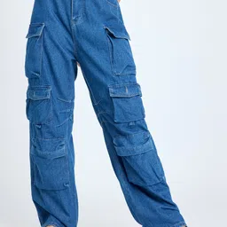 FREAKINS Women Straight Fit High-Rise Pure Cotton Cargo Jeans-picture-17