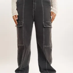 FREAKINS Women Straight Fit High-Rise Clean Look Cargo Jeans-picture-31