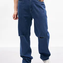 MASCLN SASSAFRAS Men Mid-Rise Slash Knee Pure Cotton Relaxed Fit Jeans-picture-37