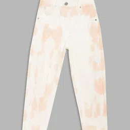 Blue Giraffe Girls Peach-Coloured Tie & Dye Stretchable Jeans-image-11