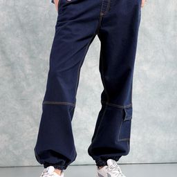 The Indian Garage Co Navy Blue Men Mid-Rise Relaxed Fit Stretchable Cargo Jeans-picture-9