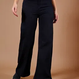 DOLCE CRUDO Women Sweetheart Thug Black Wide Leg High-Rise Stretchable Jeans-image-50