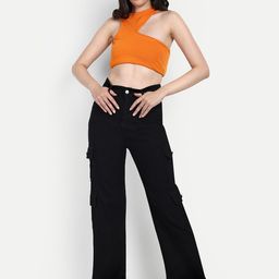 Next One Women Black Smart Wide Leg High-Rise Stretchable Cargo Jeans-picture-42