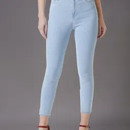 DressBerry Women Blue Skinny Fit High-Rise Clean Look Stretchable Cropped Jeans image 3