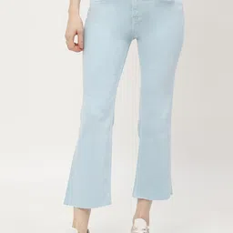 Madame Women Flared Mid-Rise Clean Look Cotton Cropped Jeans-image-72