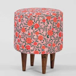 Chumbak Pink & Blue Printed Round Ottoman image 1