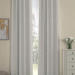 ROSARA HOME Grey Geometric 2 Pieces Eyelets Door Curtains image 1