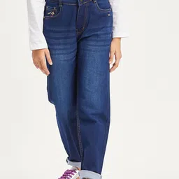 Purple United Kids Girls Clean Look Light Fade Embroidered Detail Cotton Jeans-picture-31