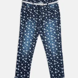 Pantaloons Junior Girls Blue Light Fade Printed Jeans-picture-41