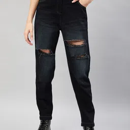 Orchid Blues Women High-Rise Slash Knee Light Fade Mom Fit Cotton Jeans-image-99