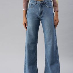 SHOWOFF Women Blue Wide Leg High-Rise Light Fade Jeans-picture-2