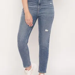 CAMLA Women Slim Fit High-rise Low Distress Heavy Fade Cotton Jeans-image-74