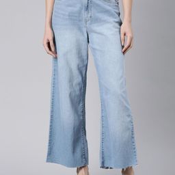 Go Colors Women Wide Leg High-Rise Heavy Fade Whiskers Cotton Jeans-picture-24