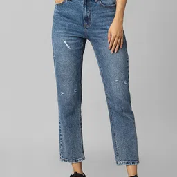 ONLY Women Blue Straight Fit Mildly Distressed Heavy Fade Jeans image 4