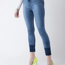 DressBerry Women Blue Skinny Fit High-Rise Light Fade Clean Look Stretchable Cropped Jeans-image-34