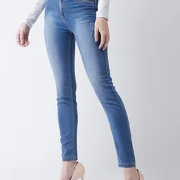 DressBerry Women Blue Skinny Fit High-Rise Mildly Distressed Stretchable Cropped Jeans-image-29