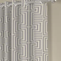ROSARA HOME Grey Geometric 2 Pieces Eyelets Door Curtains image 2