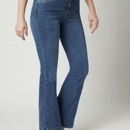 Kraus Jeans Women Flared High-Rise Clean Look Light Fade Whiskers  Stretchable Jeans image 2