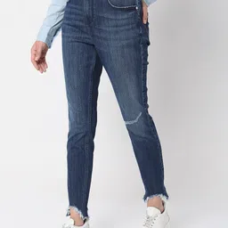 Vero Moda Women Blue Highly Distressed Jeans image 4