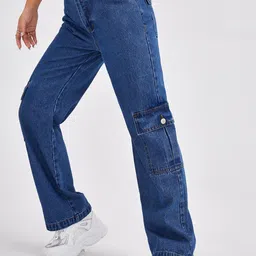 Kotty Women Blue Jean Straight Fit High-Rise Slash Knee Stretchable Jeans image 3