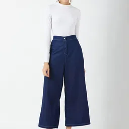 Dressberry Basics Navy Blue Women Relaxed Fit Flared High-Rise Clean Look Stretchable Jeans-picture-40