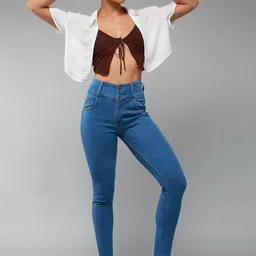 DOLCE CRUDO Women Blue Skinny Fit High-Rise Stretchable Jeans-image-5