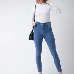 DressBerry Women Blue Skinny Fit High-Rise Clean Look Stretchable Cropped Jeans-image-16