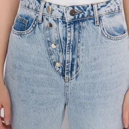 Trendyol Women Blue Heavy Fade Pure Cotton Jeans image 3