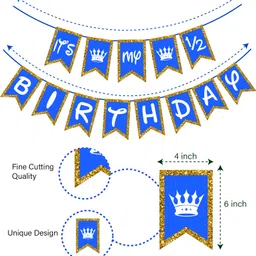 r g accessories Gold White Blue Balloons, It’s My Half Birthday Banner Decoration Kit Pack Of 61 image 3