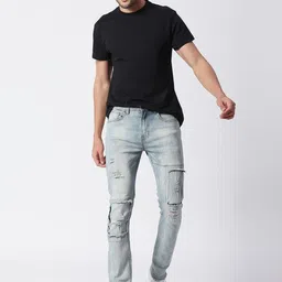 WAIMEA Men Blue Skinny Fit Mildly Distressed Heavy Fade Stretchable Jeans image 5