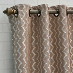 Ariana Coffee Brown & White Set of 2 Embroidered Room Darkening Long Door Curtain image 2