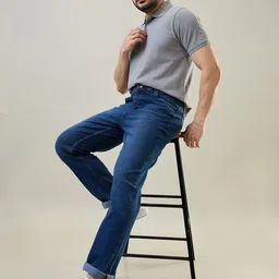 TIM PARIS Men Straight Fit Slash Knee Light Fade Jeans image 2